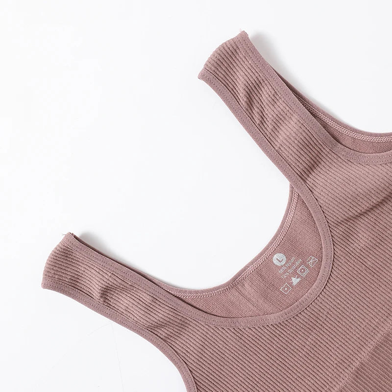 Women Seamless Ribbed Cropped Tank Top High Elastic Sleeveless Top Sexy Lingerie Sports Underwear O-neck Bra Daily Camisole M-XL
