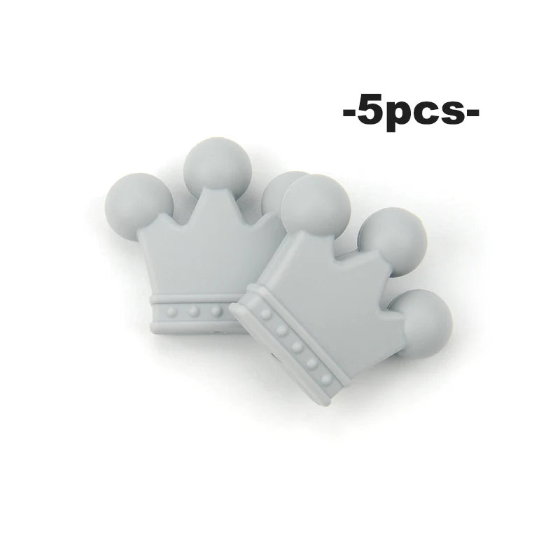 Crown Silicone Beads 5pcs Baby Teether BPA Free Silicone Teething Beads Baby Chew Teething Necklace DIY Pacifier Clips Accessory