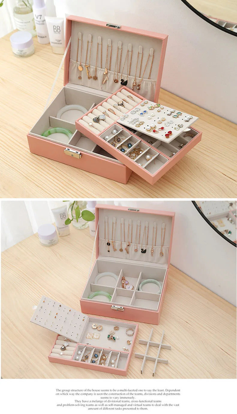 Double-layer Wooden Jewlery Box Ring Box Jewelry Boxes and Packaging with PU Leather Jewelry Storage Organizer and Makeup Case
