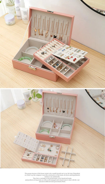 Double-layer Wooden Jewlery Box Ring Box Jewelry Boxes and Packaging with PU Leather Jewelry Storage Organizer and Makeup Case