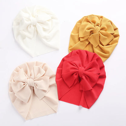 Solid Ribbed Bunny Knot Turban Hats for Baby Boys Girls Beanies Striped Thin Elastic Caps Bonnet Newborn Toddler 0-4T Headwraps