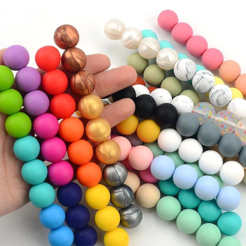 LOFCA 12mm 20pcs/lot Silicone Loose Beads Teething Beads DIY Chewable Colorful Teething For Infant Baby Teether Round