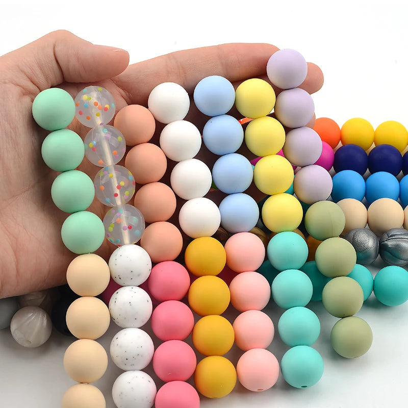 LOFCA 12mm 20pcs/lot Silicone Loose Beads Teething Beads DIY Chewable Colorful Teething For Infant Baby Teether Round