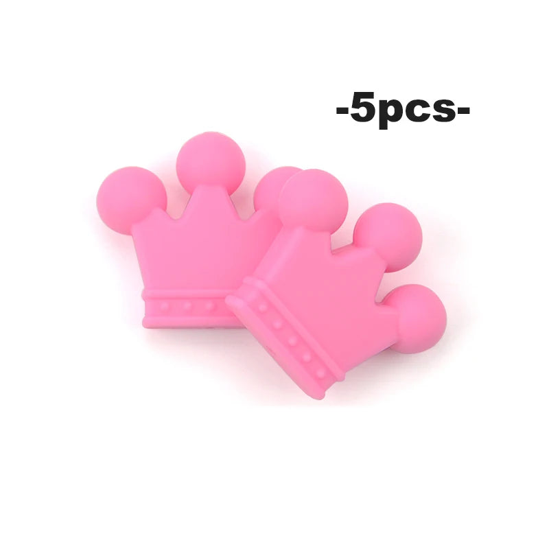 Crown Silicone Beads 5pcs Baby Teether BPA Free Silicone Teething Beads Baby Chew Teething Necklace DIY Pacifier Clips Accessory