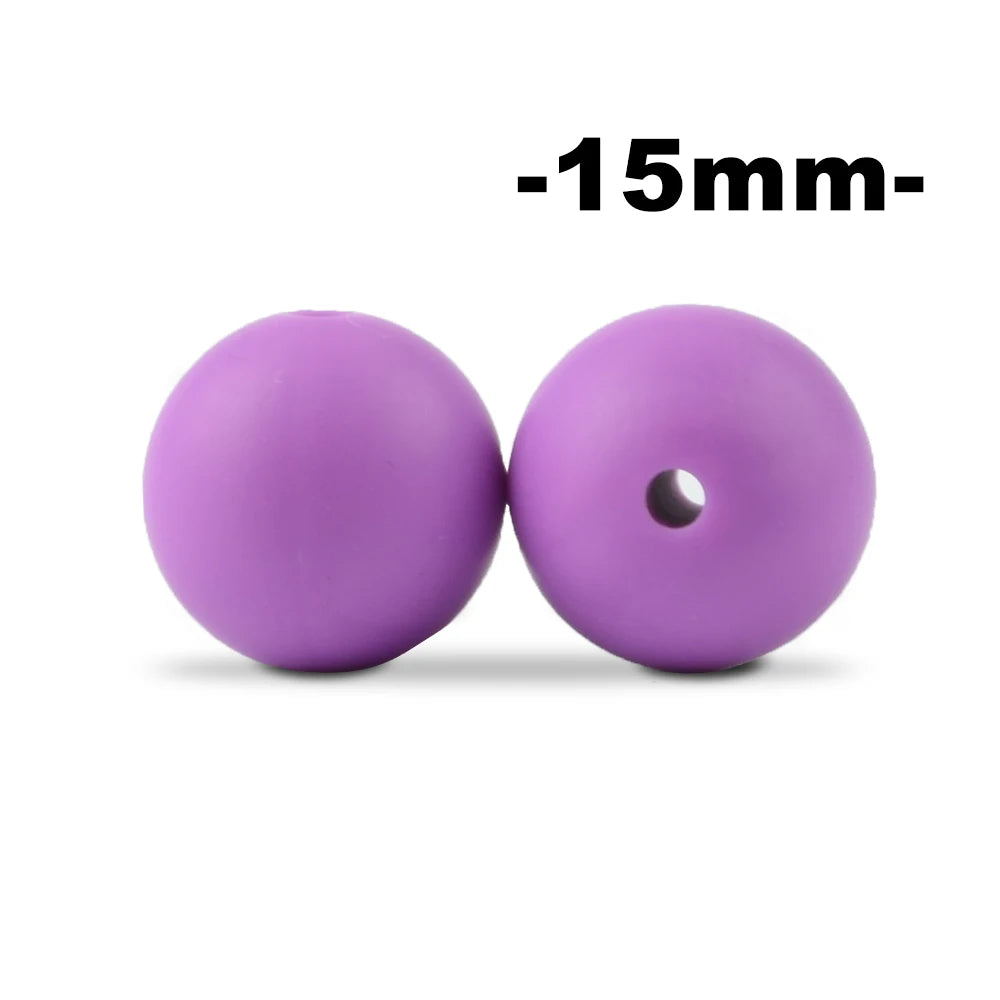 15mm 100pcs Round Silicone Beads Teether Baby Nursing Necklace Pacifier Clip Oral Care BPA Free Food Grade Colorful