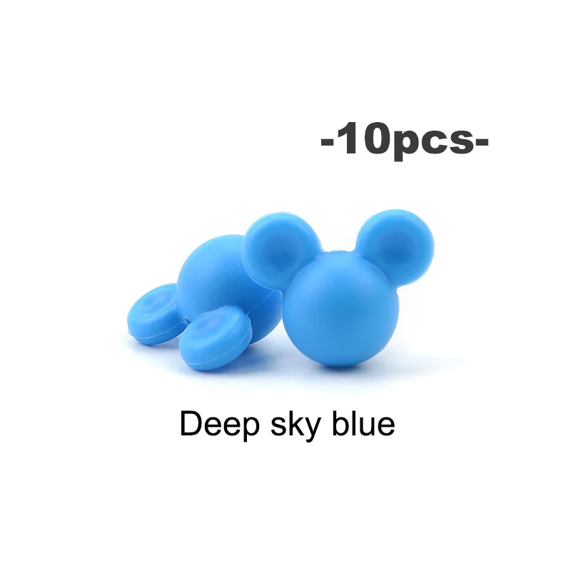 LOFCA 10pcs/lot Mouse Silicone Beads Baby Teether Toy Soft Chew Teething BPA Free DIY Charm Necklace Food Grade Jewelry