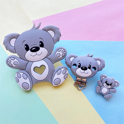 3pcs/set Silicone Cartoon Animal Figure Teether Beads and Clips Baby Teether Pacifier Chain Accessories Teething Jewelry Toys