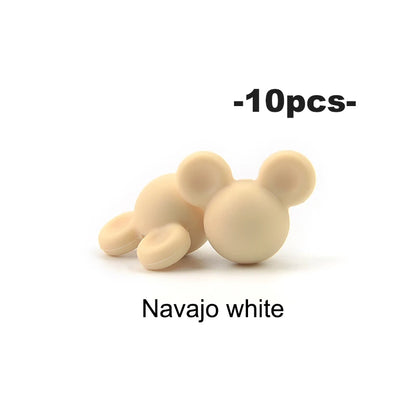 LOFCA 10pcs/lot Mouse Silicone Beads Baby Teether Toy Soft Chew Teething BPA Free DIY Charm Necklace Food Grade Jewelry