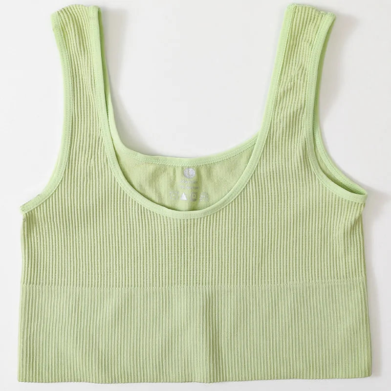 Women Seamless Ribbed Cropped Tank Top High Elastic Sleeveless Top Sexy Lingerie Sports Underwear O-neck Bra Daily Camisole M-XL