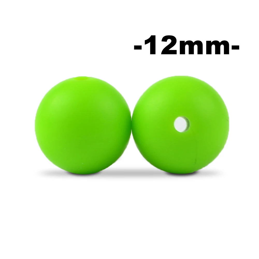 LOFCA 12mm 100pcs Silicone Beads Round Teether Baby Nursing Necklace Pacifier Clip Oral Care BPA Free Food Grade Colorful