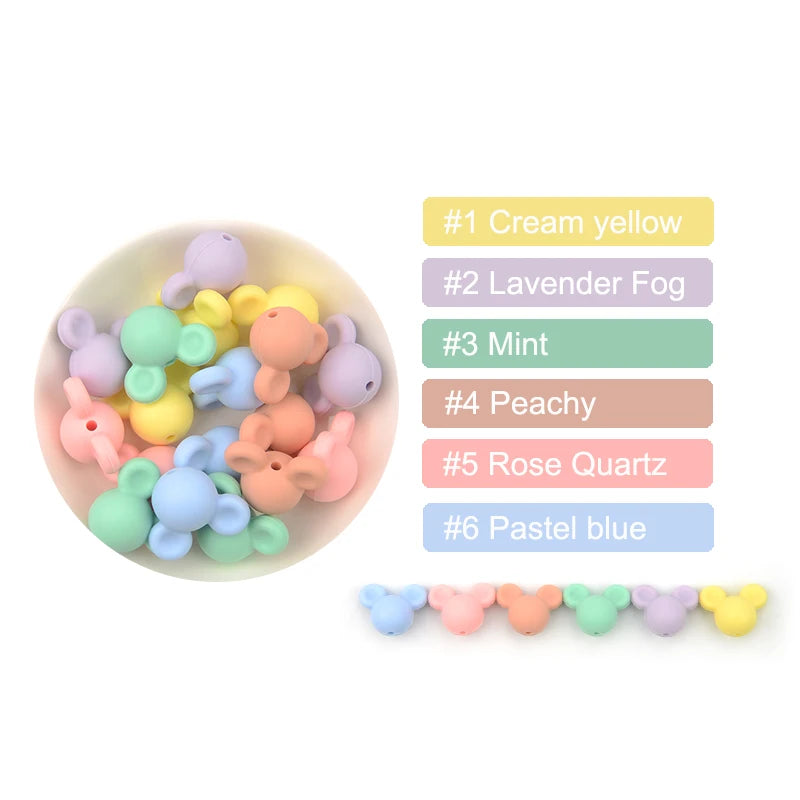 LOFCA 10pcs/lot Mouse Silicone Beads Baby Teether Toy Soft Chew Teething BPA Free DIY Charm Necklace Food Grade Jewelry