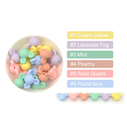 LOFCA 10pcs/lot Mouse Silicone Beads Baby Teether Toy Soft Chew Teething BPA Free DIY Charm Necklace Food Grade Jewelry