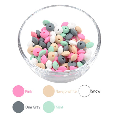 50pcs/lot 12mm Silicone lentil Beads Silicone BPA Free DIY Charms Newborn Nursing Accessory Teething Necklace Teething Toy