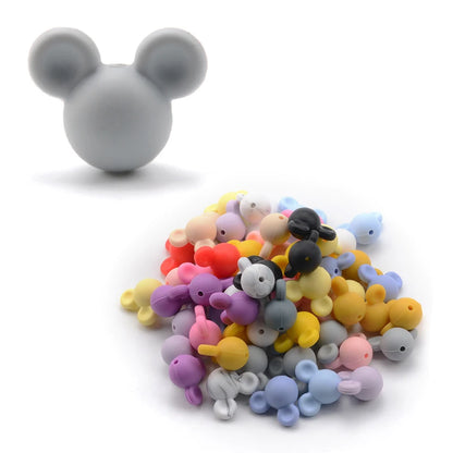 LOFCA 10pcs/lot Mouse Silicone Beads Baby Teether Toy Soft Chew Teething BPA Free DIY Charm Necklace Food Grade Jewelry