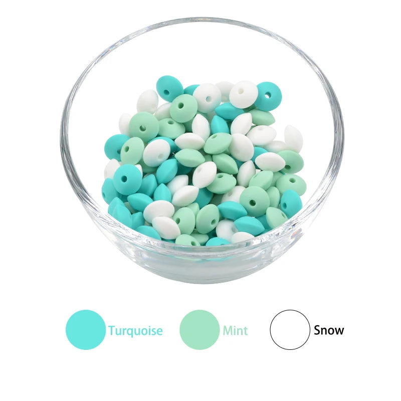 50pcs/lot 12mm Silicone lentil Beads Silicone BPA Free DIY Charms Newborn Nursing Accessory Teething Necklace Teething Toy
