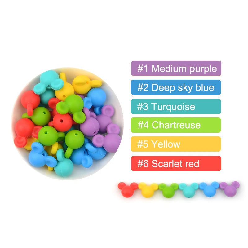 LOFCA 10pcs/lot Mouse Silicone Beads Baby Teether Toy Soft Chew Teething BPA Free DIY Charm Necklace Food Grade Jewelry