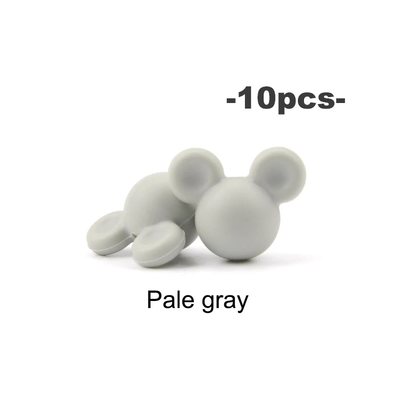 LOFCA 10pcs/lot Mouse Silicone Beads Baby Teether Toy Soft Chew Teething BPA Free DIY Charm Necklace Food Grade Jewelry