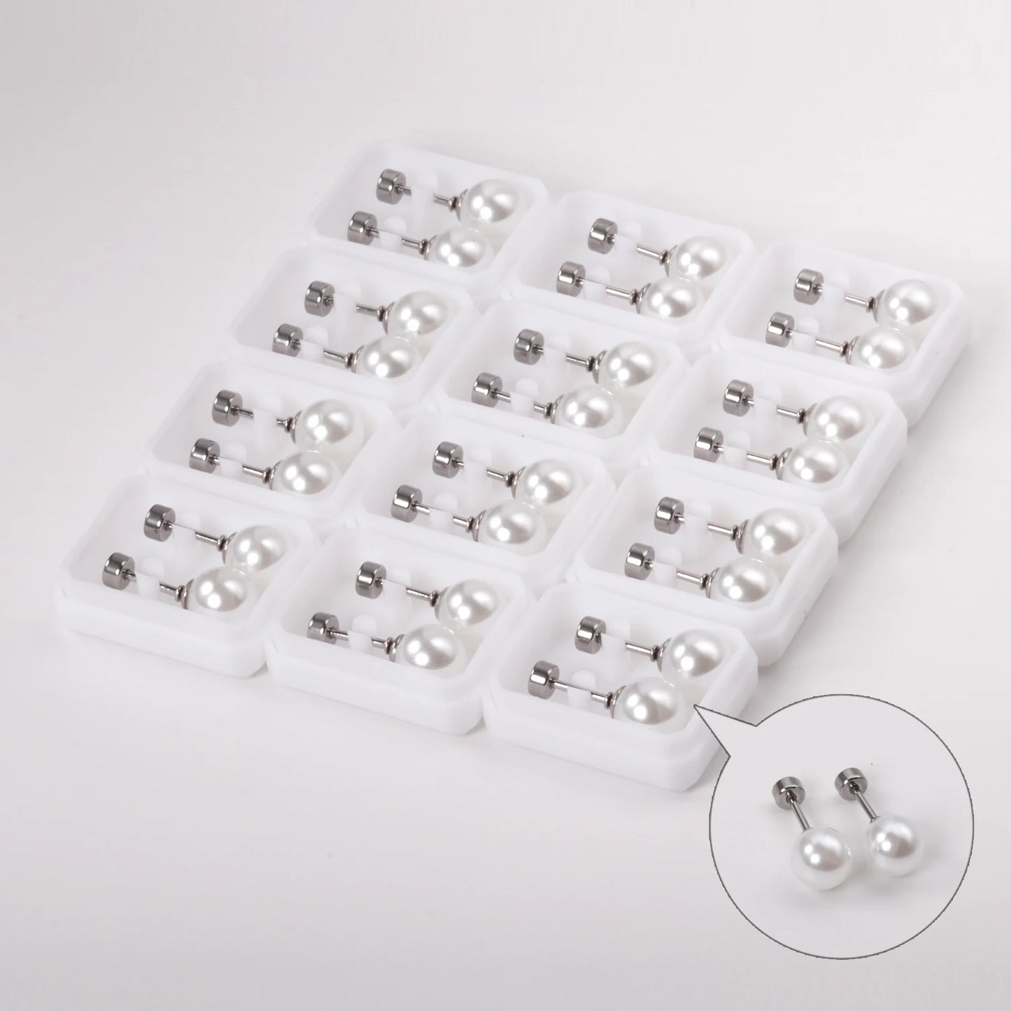 12 Pairs Round Imitation Pearl Earrings 316L Stainless Steel Anti-allergy Screw Stud Ladies Earrings Fashion Jewelry Accessories