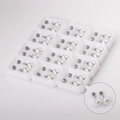 12 Pairs Round Imitation Pearl Earrings 316L Stainless Steel Anti-allergy Screw Stud Ladies Earrings Fashion Jewelry Accessories