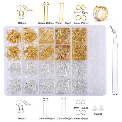Jewelry Making Supplies Kit with Jewelry Tools Open Jump Rings Lobster Clasps Crimp Beads Earring Hooks Accessories for Jewelry