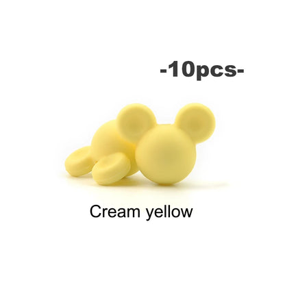 LOFCA 10pcs/lot Mouse Silicone Beads Baby Teether Toy Soft Chew Teething BPA Free DIY Charm Necklace Food Grade Jewelry