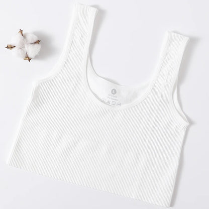 Women Seamless Ribbed Cropped Tank Top High Elastic Sleeveless Top Sexy Lingerie Sports Underwear O-neck Bra Daily Camisole M-XL