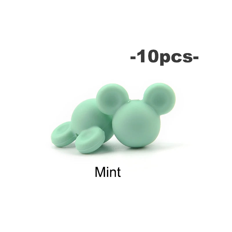 LOFCA 10pcs/lot Mouse Silicone Beads Baby Teether Toy Soft Chew Teething BPA Free DIY Charm Necklace Food Grade Jewelry