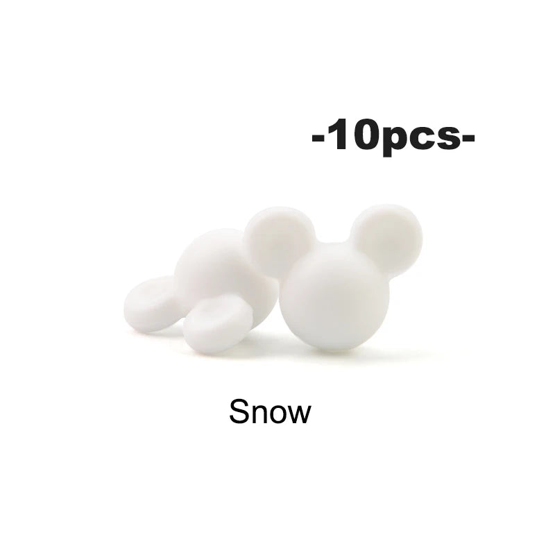 LOFCA 10pcs/lot Mouse Silicone Beads Baby Teether Toy Soft Chew Teething BPA Free DIY Charm Necklace Food Grade Jewelry