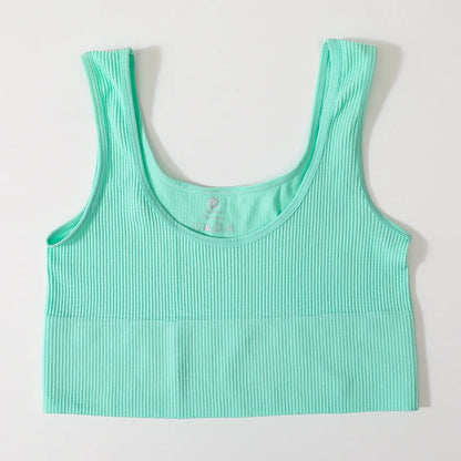 Women Seamless Ribbed Cropped Tank Top High Elastic Sleeveless Top Sexy Lingerie Sports Underwear O-neck Bra Daily Camisole M-XL