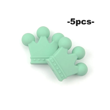 Crown Silicone Beads 5pcs Baby Teether BPA Free Silicone Teething Beads Baby Chew Teething Necklace DIY Pacifier Clips Accessory