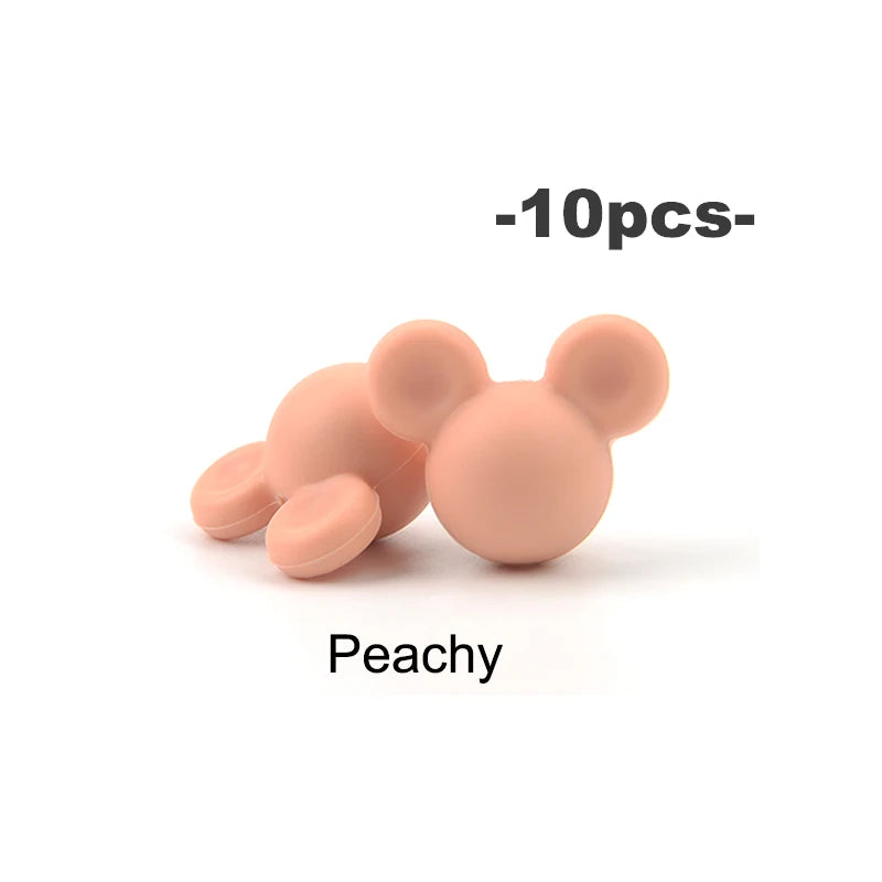 LOFCA 10pcs/lot Mouse Silicone Beads Baby Teether Toy Soft Chew Teething BPA Free DIY Charm Necklace Food Grade Jewelry