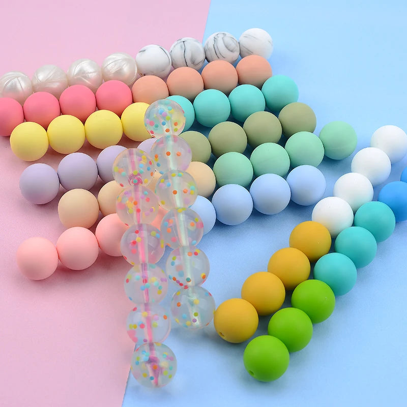 LOFCA 12mm 20pcs/lot Silicone Loose Beads Teething Beads DIY Chewable Colorful Teething For Infant Baby Teether Round