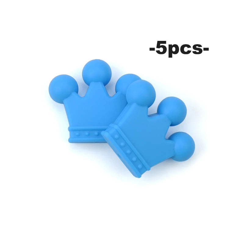 Crown Silicone Beads 5pcs Baby Teether BPA Free Silicone Teething Beads Baby Chew Teething Necklace DIY Pacifier Clips Accessory