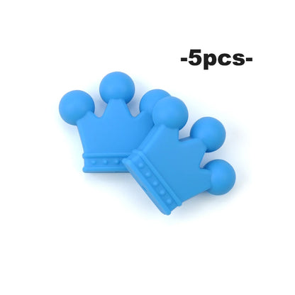 Crown Silicone Beads 5pcs Baby Teether BPA Free Silicone Teething Beads Baby Chew Teething Necklace DIY Pacifier Clips Accessory