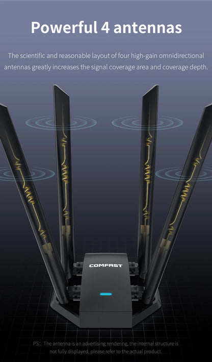 Comfast 1300Mbps Adaptador 2.4G&5GHz Usb Network Card Wireless WiFi Adapter High Gain 4*6dbi Antenna Desktop Linux Wi-fi Receive