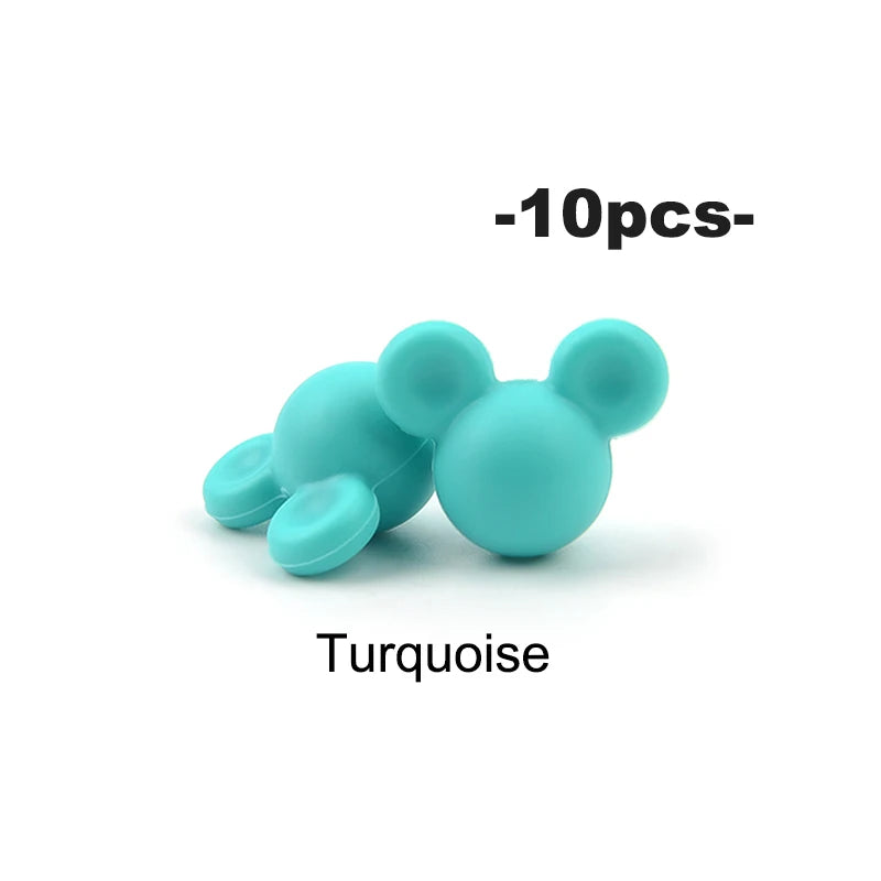 LOFCA 10pcs/lot Mouse Silicone Beads Baby Teether Toy Soft Chew Teething BPA Free DIY Charm Necklace Food Grade Jewelry