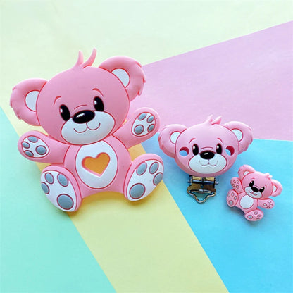 3pcs/set Silicone Cartoon Animal Figure Teether Beads and Clips Baby Teether Pacifier Chain Accessories Teething Jewelry Toys