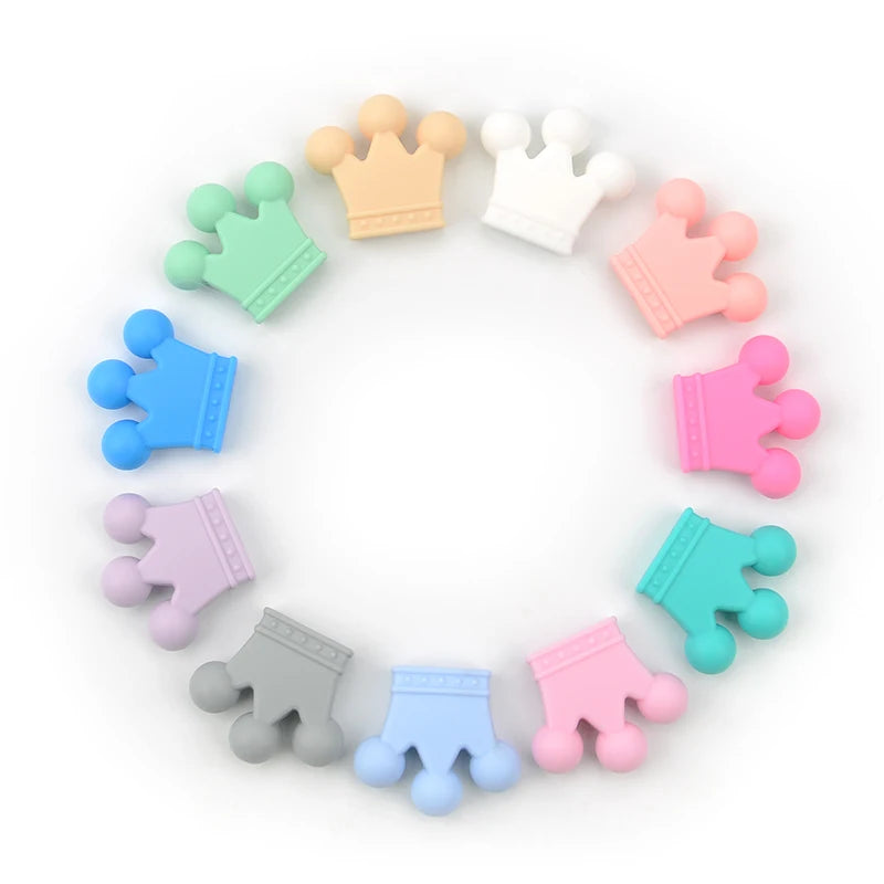 Crown Silicone Beads 5pcs Baby Teether BPA Free Silicone Teething Beads Baby Chew Teething Necklace DIY Pacifier Clips Accessory