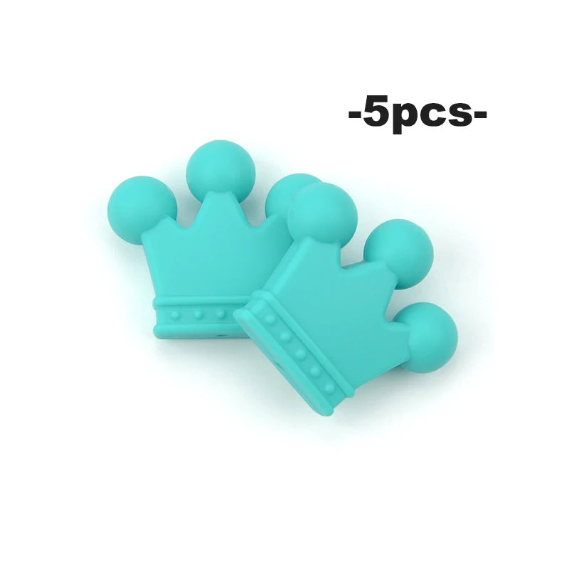 Crown Silicone Beads 5pcs Baby Teether BPA Free Silicone Teething Beads Baby Chew Teething Necklace DIY Pacifier Clips Accessory