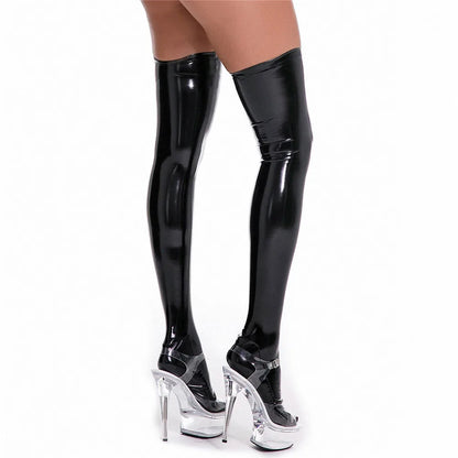 Sexy Latex PU Micro Mini Dress Shiny Zipper Open Bust Sleeveless Costume Tight Dress Elastic Bodycon Pack Hip Leoatrd Dress