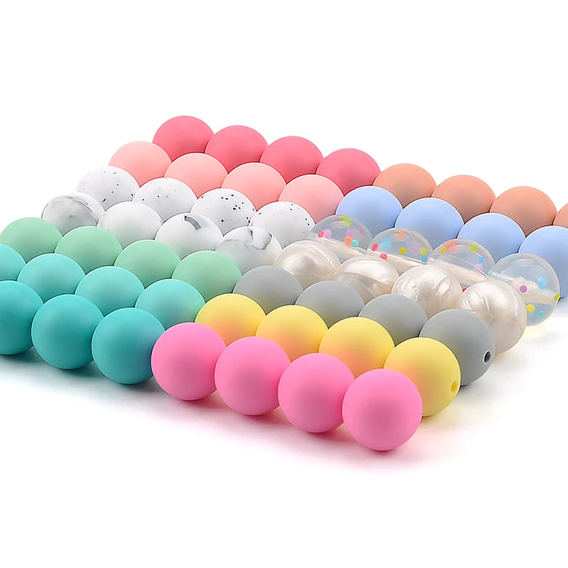 LOFCA 12mm 20pcs/lot Silicone Loose Beads Teething Beads DIY Chewable Colorful Teething For Infant Baby Teether Round