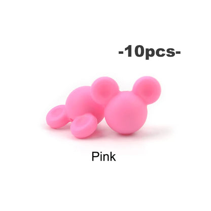 LOFCA 10pcs/lot Mouse Silicone Beads Baby Teether Toy Soft Chew Teething BPA Free DIY Charm Necklace Food Grade Jewelry