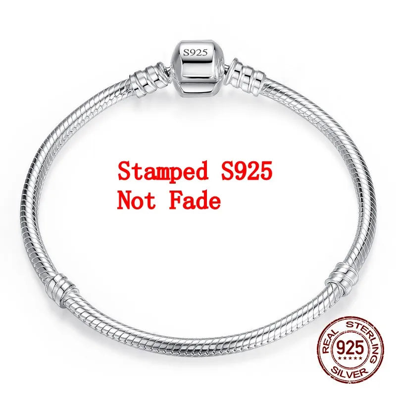 Handmade Jewelry Real 925 Sterling Silver Charm Bracelet Bangle Smooth Heart shape Bracelets for Women men DIY Jewelry 16-23cm