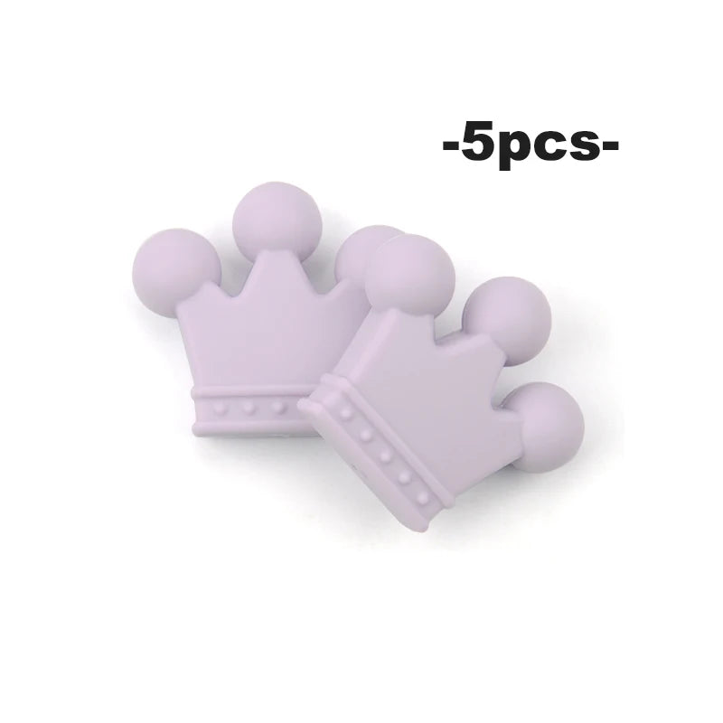 Crown Silicone Beads 5pcs Baby Teether BPA Free Silicone Teething Beads Baby Chew Teething Necklace DIY Pacifier Clips Accessory