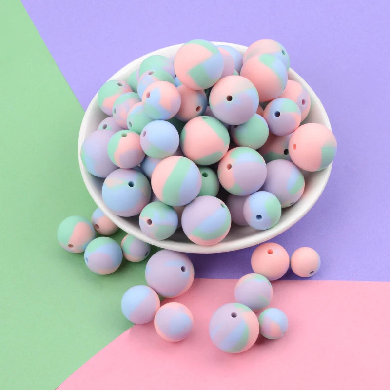 LOFCA 9mm 100pcs Silicone Teething Beads Teether Baby Nursing Necklace Pacifier Clip Oral Care BPA Free Food Grade Colorful