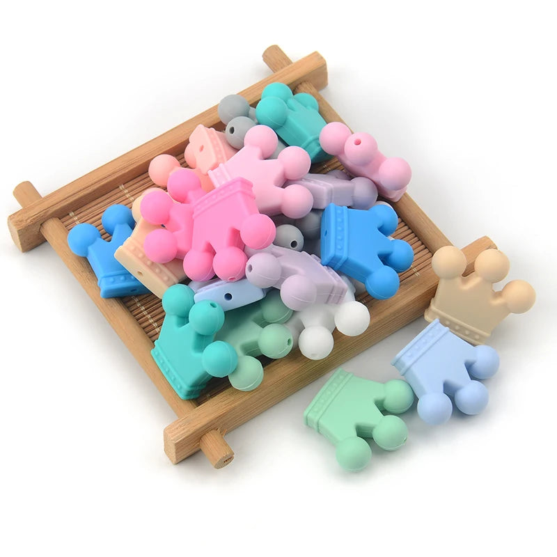 Crown Silicone Beads 5pcs Baby Teether BPA Free Silicone Teething Beads Baby Chew Teething Necklace DIY Pacifier Clips Accessory