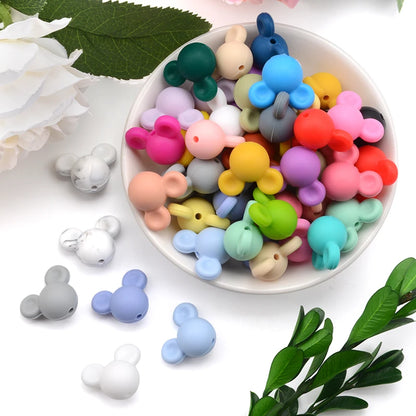 LOFCA 10pcs/lot Mouse Silicone Beads Baby Teether Toy Soft Chew Teething BPA Free DIY Charm Necklace Food Grade Jewelry