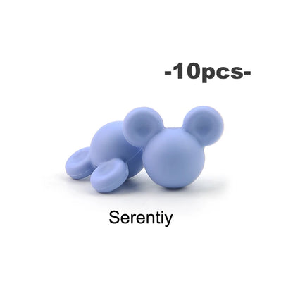 LOFCA 10pcs/lot Mouse Silicone Beads Baby Teether Toy Soft Chew Teething BPA Free DIY Charm Necklace Food Grade Jewelry
