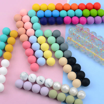 15mm 100pcs Round Silicone Beads Teether Baby Nursing Necklace Pacifier Clip Oral Care BPA Free Food Grade Colorful