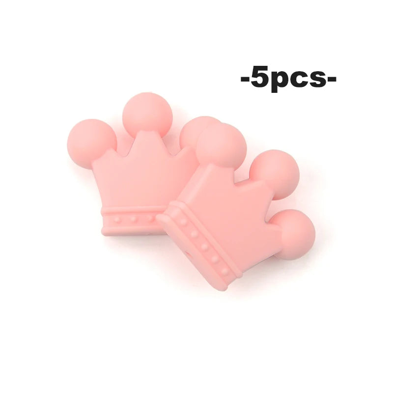 Crown Silicone Beads 5pcs Baby Teether BPA Free Silicone Teething Beads Baby Chew Teething Necklace DIY Pacifier Clips Accessory
